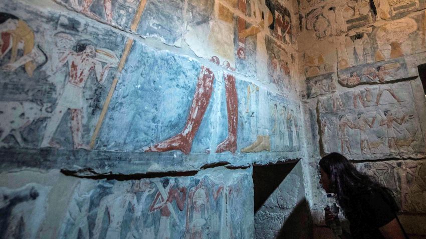 A picture taken on September 8, 2018 shows the tomb of Mehu in the Saqqara necropolis, south of the Egyptian capital Cairo during the inauguration for the visitors for the first time since its discovery in 1940 by an Egyptian mission led by Egyptologist Zaki Saad. (Photo by Khaled DESOUKI / AFP) (Photo credit should read KHALED DESOUKI/AFP/Getty Images)