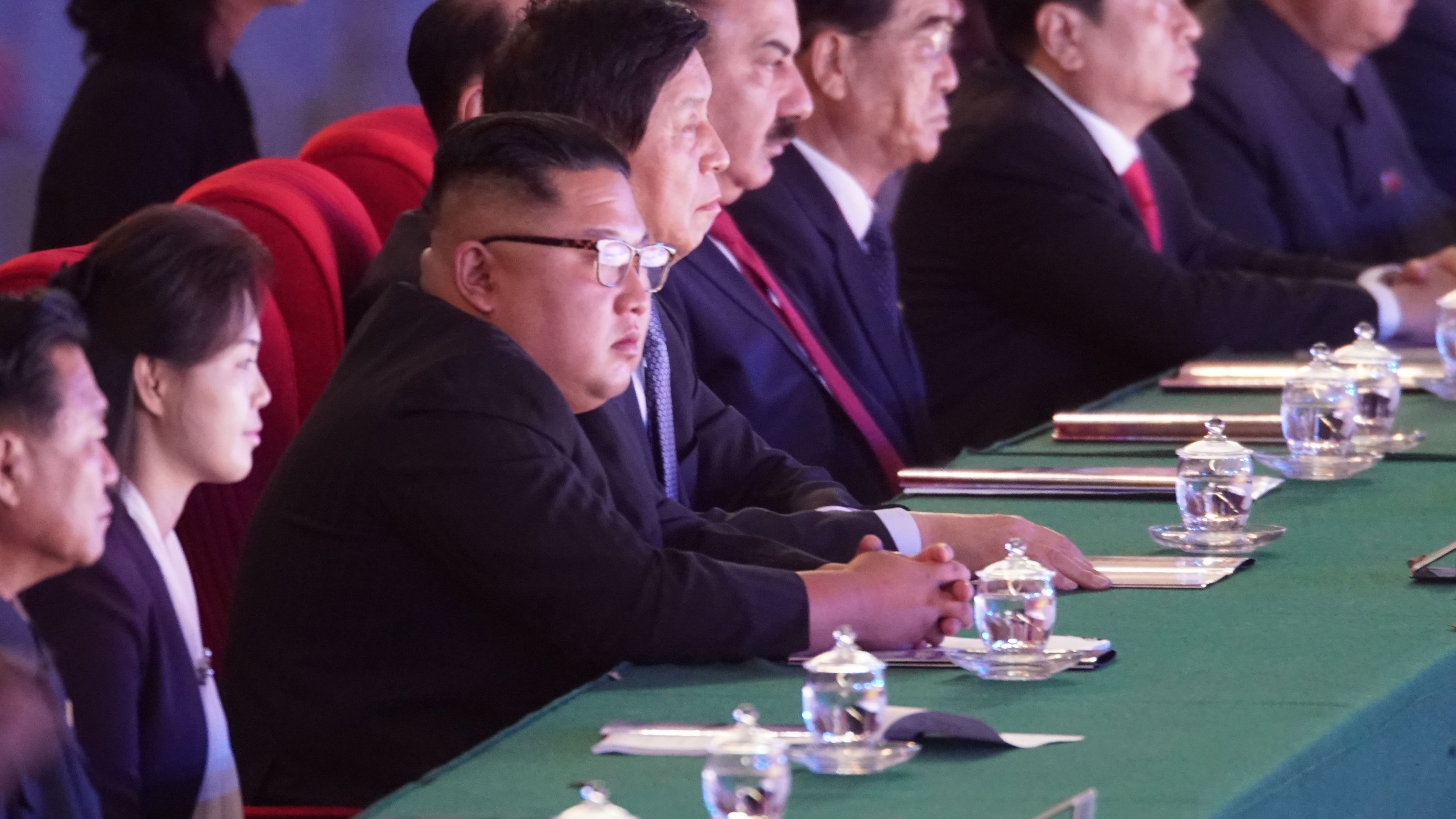 North Korean leader Kim Jong Un watches North Korea's Mass Games on Sunday.