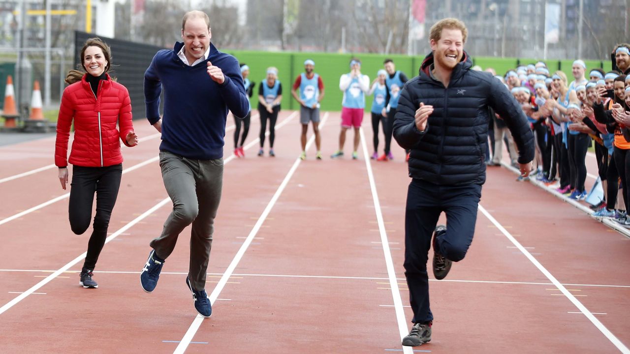Prince Harry and the Duke and Duchess of Cambridge competed in a race to promote the "Heads Together" campaign in 2017.