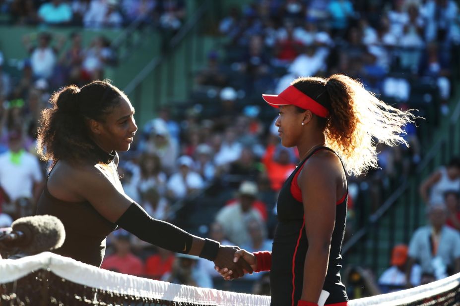 - In March <strong>2018</strong>, Osaka was pitted against her tennis hero for the first time, in the first round of the Miami Open. It was Serena's fourth comeback match since giving birth and Osaka ran away with a comfortable straight sets victory.  
