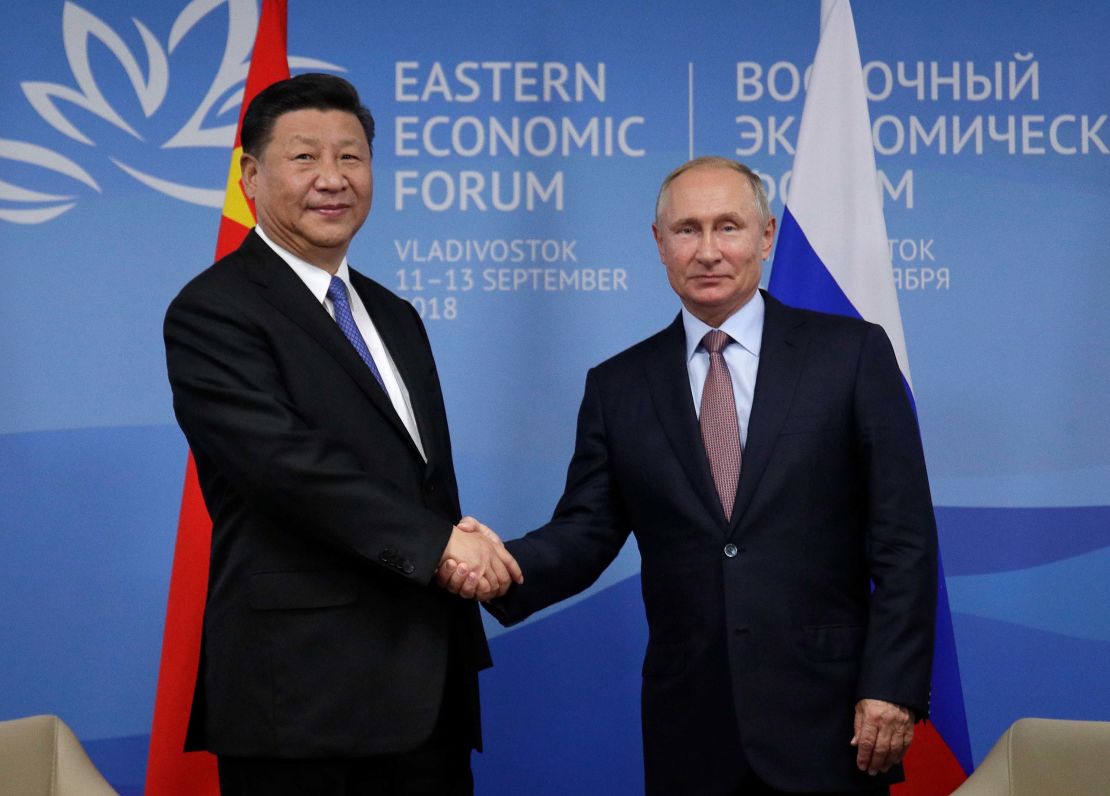 Russian President Vladimir Putin (R) meets Chinese counterpart Xi Jinping on the sidelines of the Eastern Economic Forum in Vladivostok on September 11, 2018. 