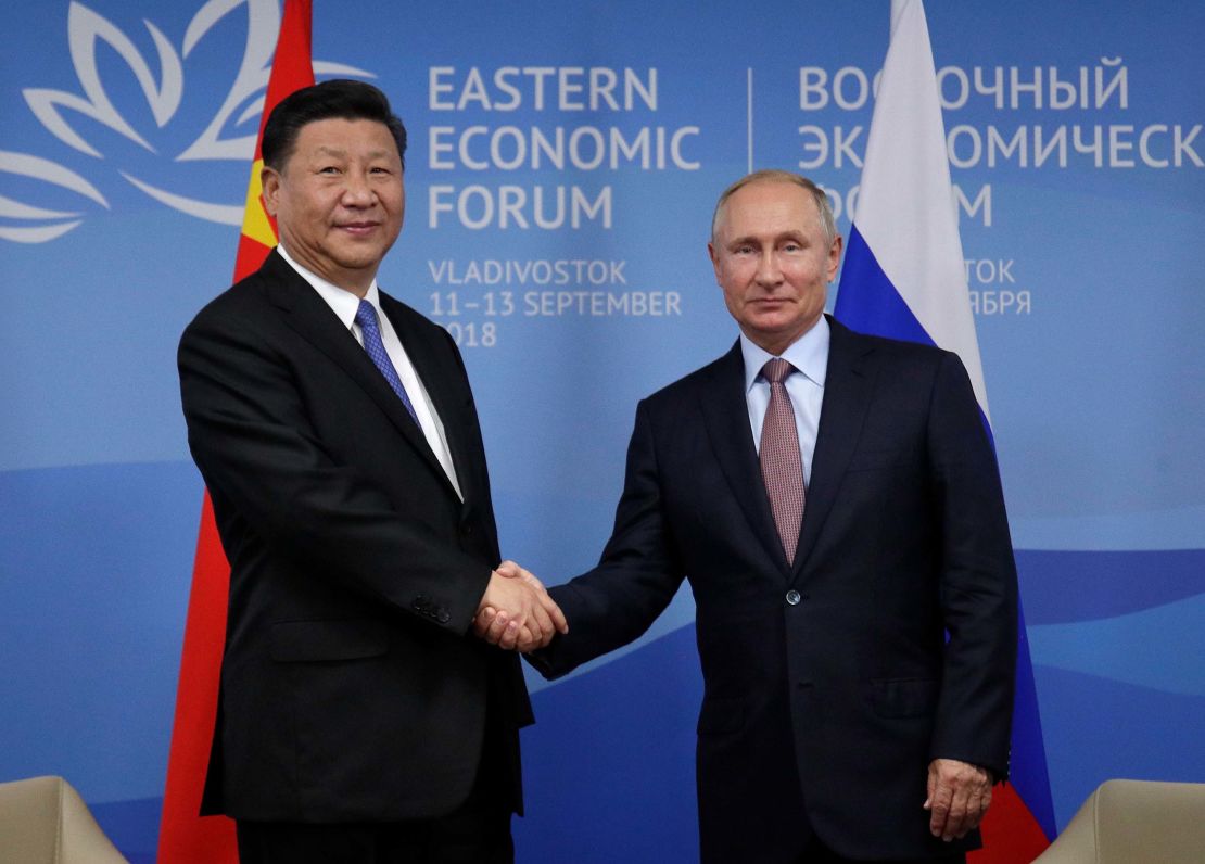 Russian President Vladimir Putin (R) meets Chinese counterpart Xi Jinping on the sidelines of the Eastern Economic Forum in Vladivostok on September 11, 2018.