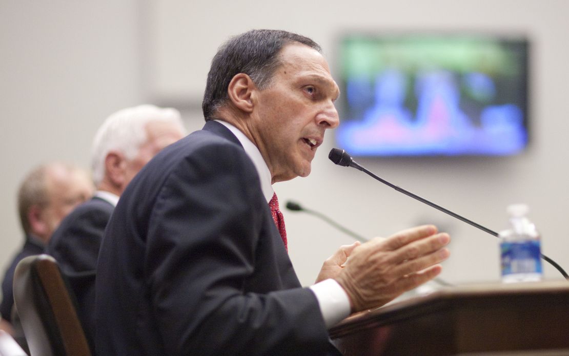 Richard  Fuld, former chairman and chief executive officer of Lehman Brothers, speaks during a hearing in 2010.