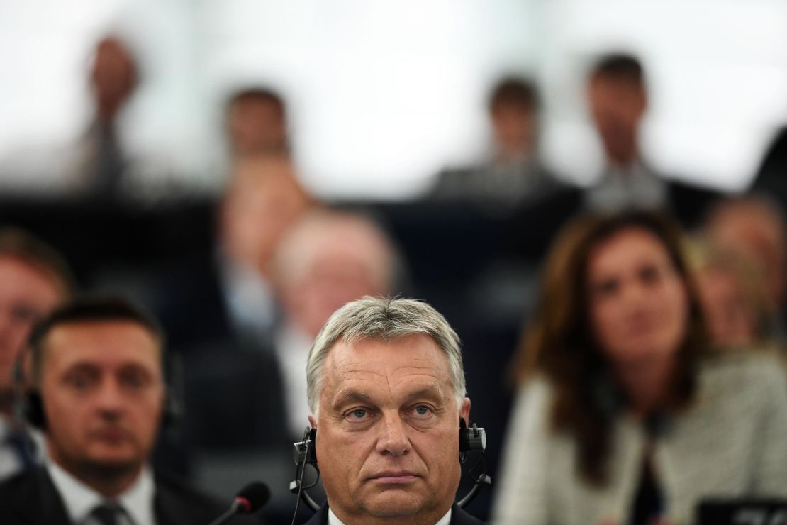 Orban at Tuesday's debate over Hungary at the European Parliament in Strasbourg, France.