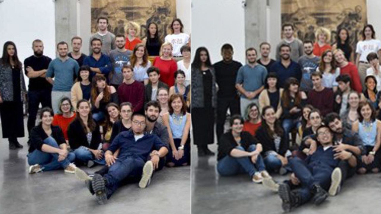 The original picture of the fifth-year students (L) and the doctored one (R). The reference image is a slightly different moment from the manipulated one, taken within a series of photos. 