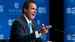 HEMPSTEAD, NY - AUGUST 29: New York Gov. Andrew Cuomo answers a question during a debate with primary opponent Cynthia Nixon at Hofstra University August 29, 2018 in Hempstead, New York. The debate is the only televised one between the two candidates before the primary on September 13.  (Photo by Craig Ruttle/Pool/Getty Images)