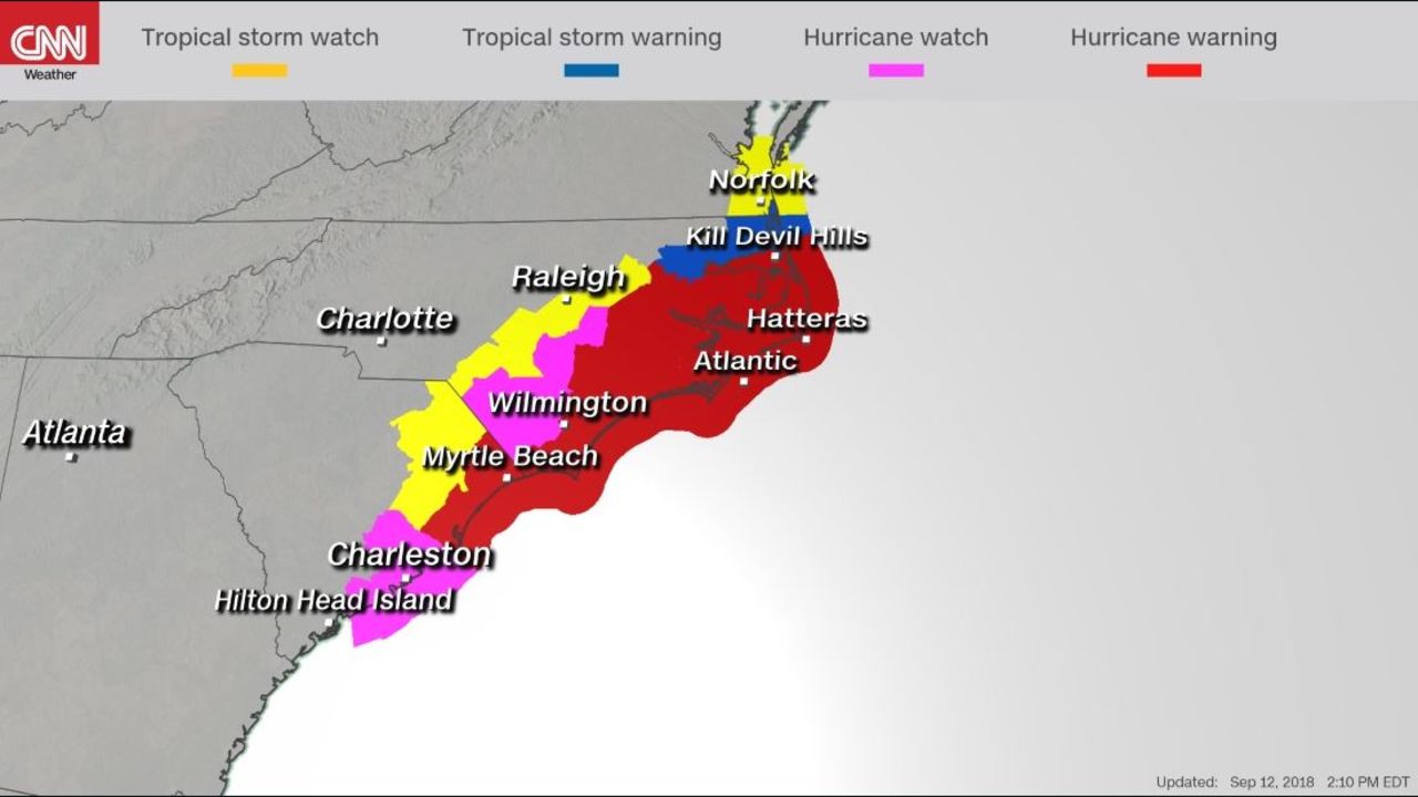 Hurricane Florence watches and warnings 2:06 p.m. ET 9/12/18