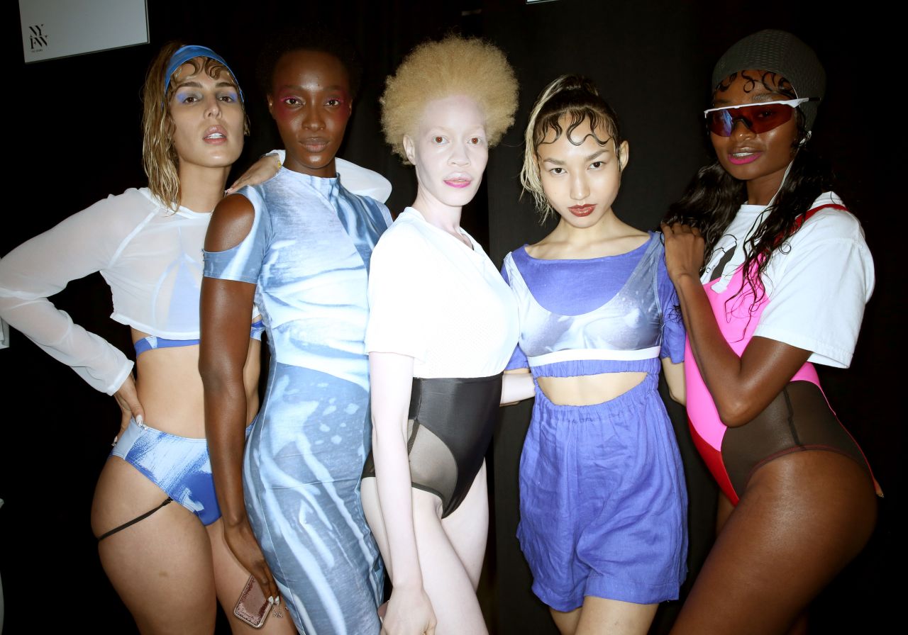 Models pose backstage at the Chromat Spring-Summer 2019 show.