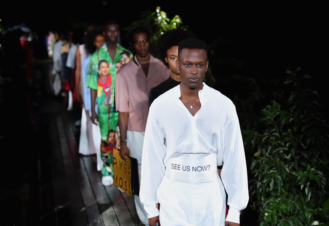 Models walk the runway for the Pyer Moss SS2019 show at New York Fashion Week.