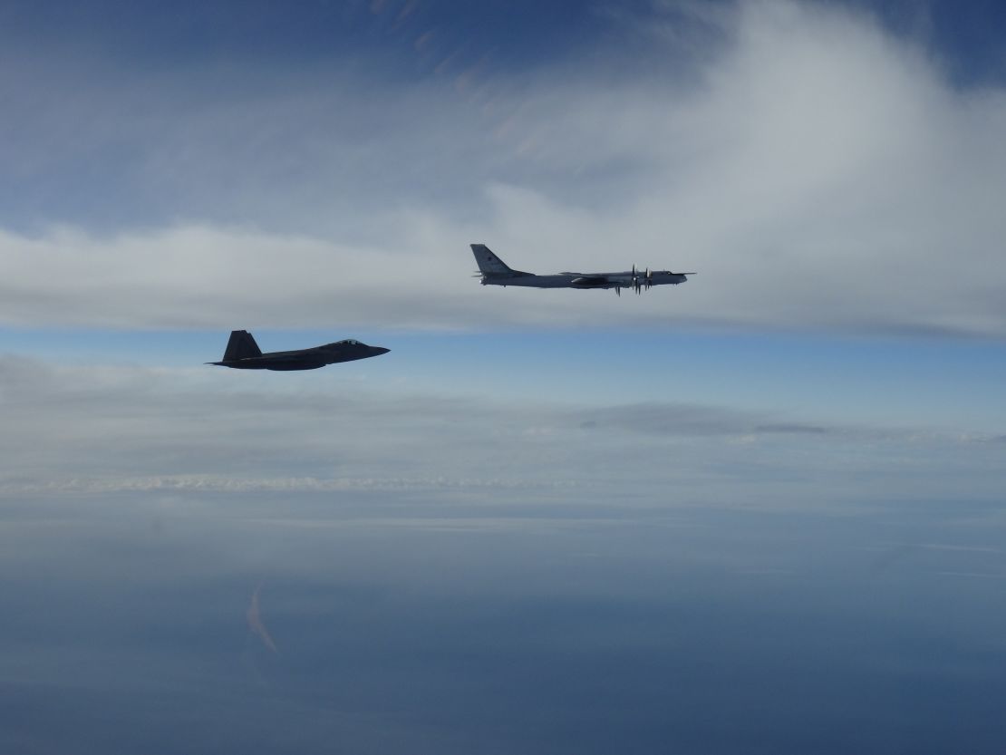 Two NORAD F-22 "Raptor" fighter jets positively identified and intercepted two Russian Tu-95 "Bear" bombers at approximately 10 p.m. EDT Tuesday, September 11. The Russian bombers intercepted west of mainland Alaska were accompanied by two Russian Su-35 "Flanker" figher jets. 