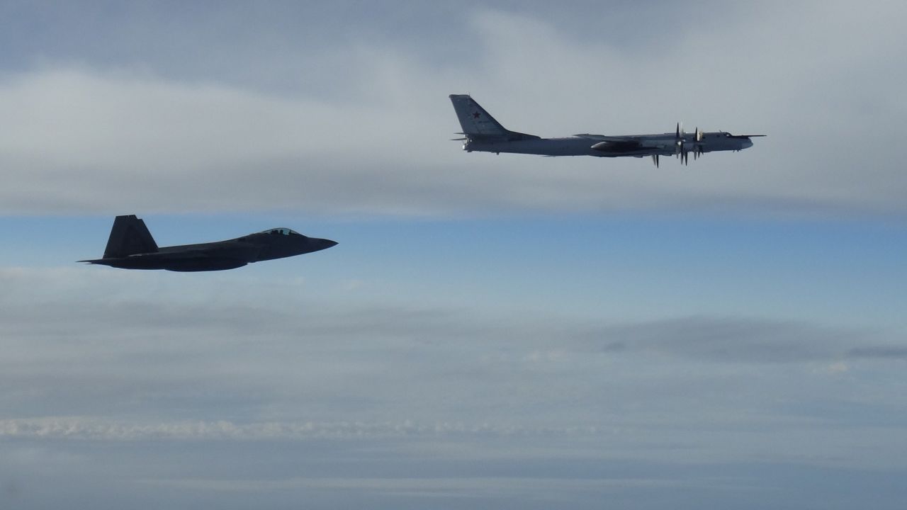 Two NORAD F-22 "Raptor" fighter jets positively identified and intercepted two Russian Tu-95 "Bear" bombers at approximately 10 p.m. EDT Tuesday, September 11. The Russian bombers intercepted west of mainland Alaska were accompanied by two Russian Su-35 "Flanker" figher jets. 