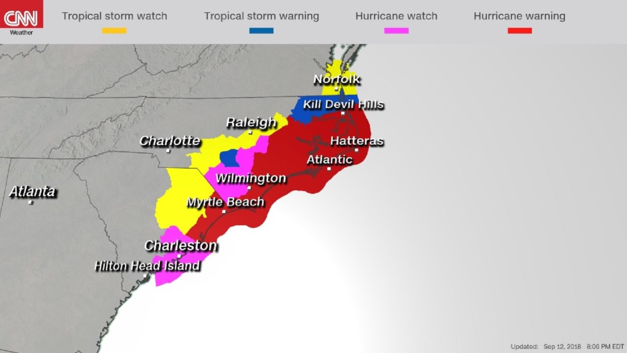 Hurricane Florence Warnings and Watches 0912 8p