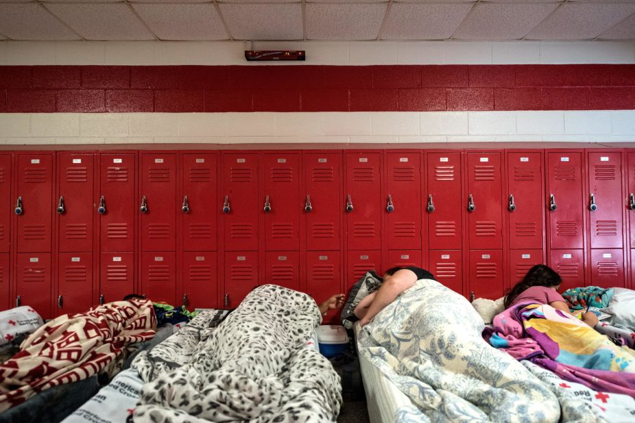 Evacuees take refuge at Burgaw Middle School in Burgaw, North Carolina, on September 12. 