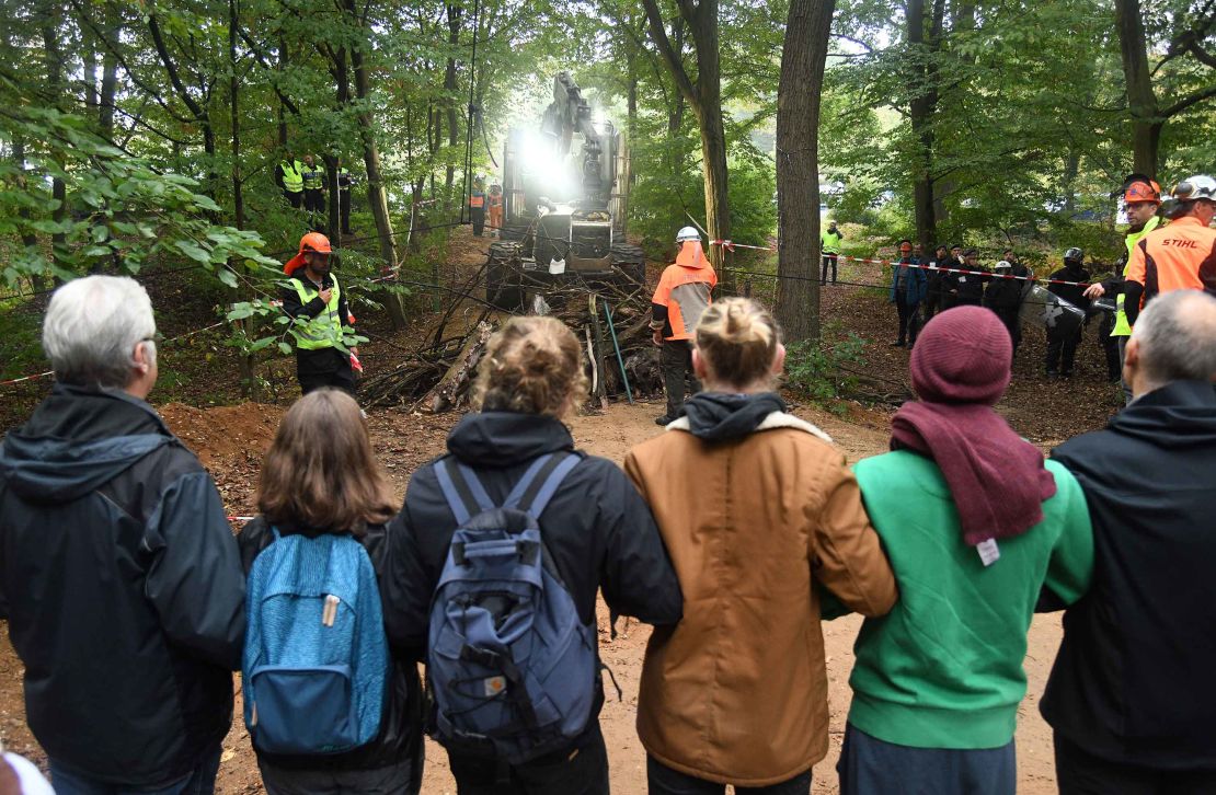 Activists stand on a forest path in Hambach Forest on Thursday.