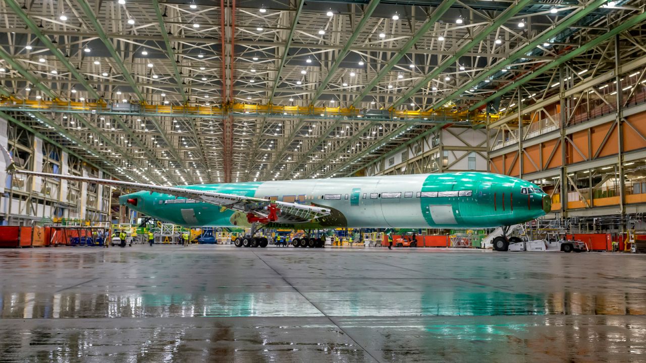 Boeing has rolled out a "fully-assembled" 777-9X static test plane.