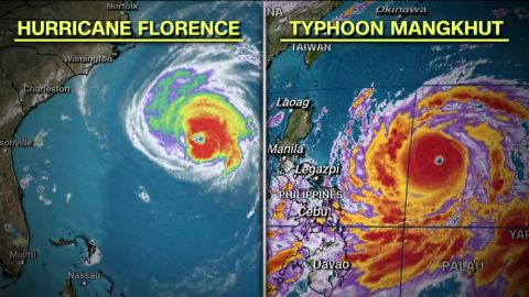 Satellite images from Wednesday show the comparative sizes of Florence and Mangkhut.