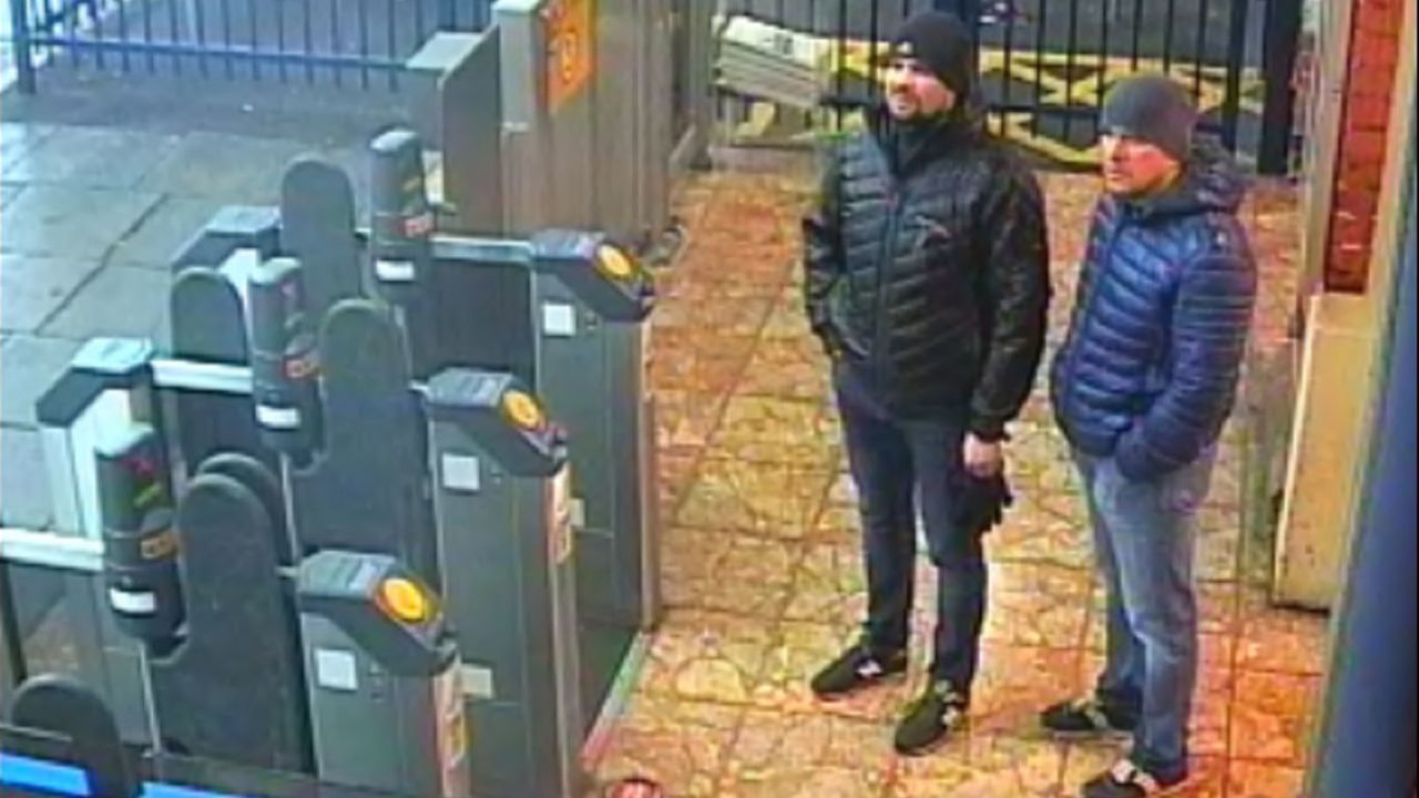 A CCTV screengrab shows Alexander Petrov and Ruslan Boshirov at Salisbury's train station, according to London's Metropolitan Police.
