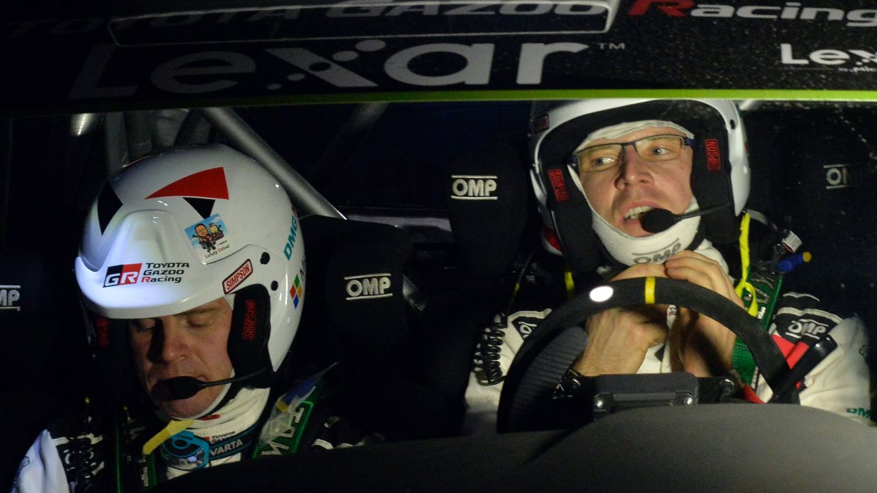Finnish Jari-Matti Latvala (R) his co-driver Mikka Anttila of Toyota Gazoo Racing WRT look on during the street stage on the first day of the FIA World Rally Championship's in Mexico City, on March 9, 2017. / AFP PHOTO / PEDRO PARDO (Photo credit should read PEDRO PARDO/AFP/Getty Images)
