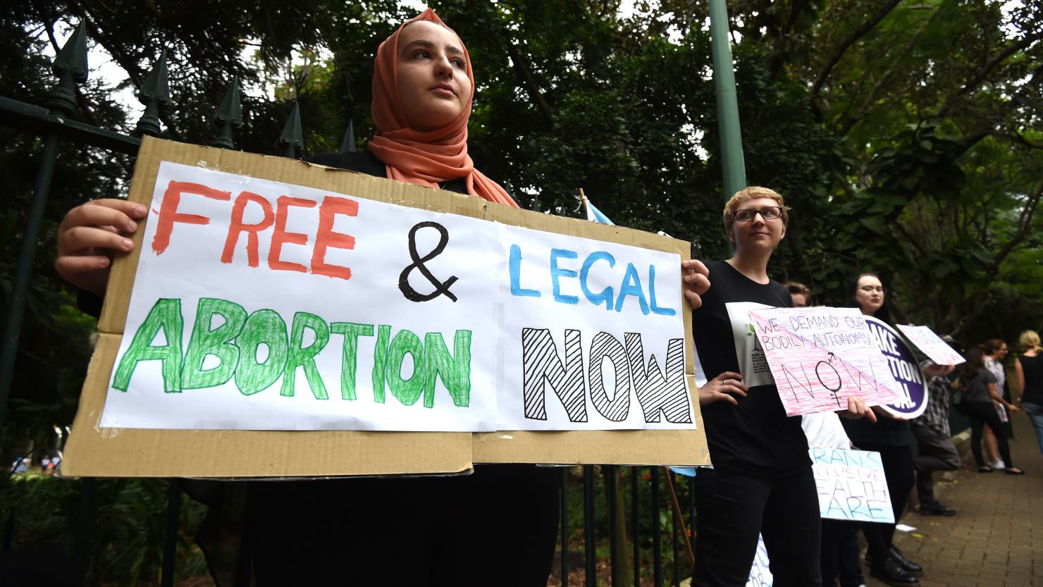 Abortion pro-choice supporters rally outside the Queensland Parliament in Brisbane, Australia.