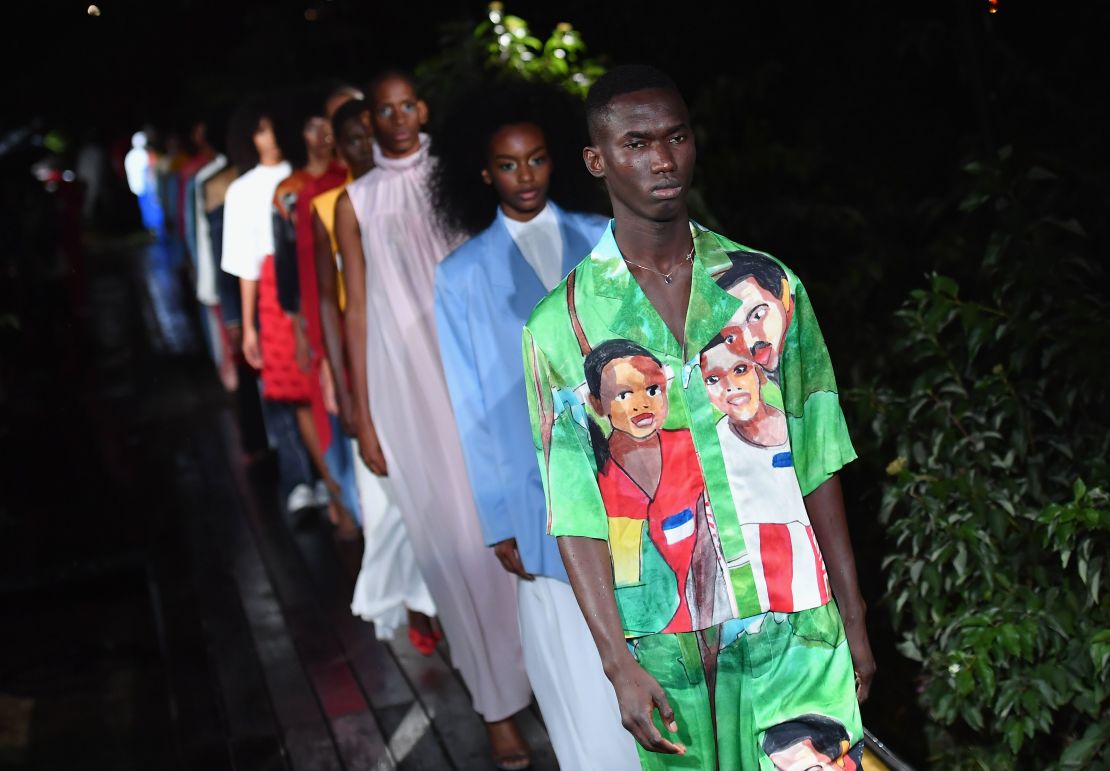 Models walk the runway for the Pyer Moss Spring/Summer 2019 show at Weeksville Heritage Center on September 8, 2018, in Brooklyn, New York.