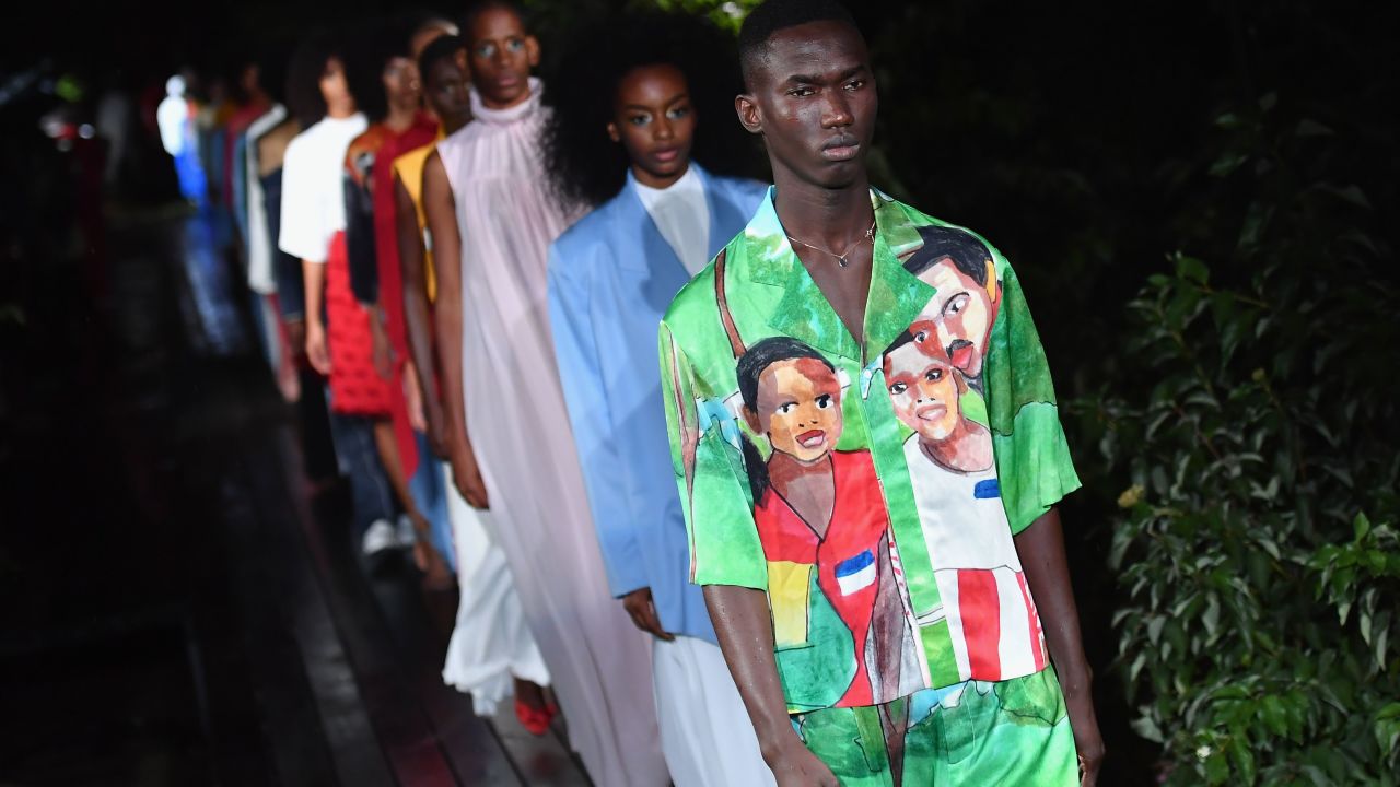 Models walk the runway for the Pyer Moss Spring/Summer 2019 show at Weeksville Heritage Center on September 8, 2018 in Brooklyn, New York. (Photo by Angela Weiss / AFP)        (Photo credit should read ANGELA WEISS/AFP/Getty Images)