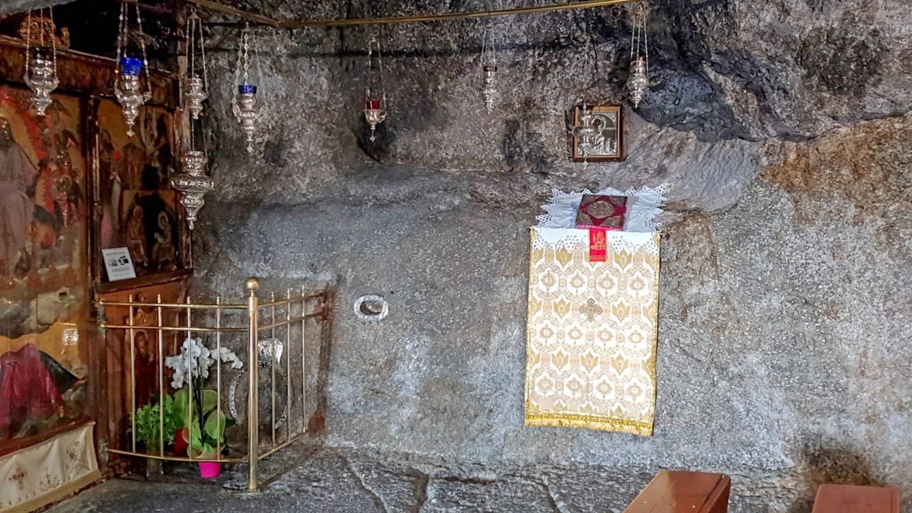<strong>Vision cave: </strong>Inside the cave of the Apocalypse, the location where St. John was inspired to write the Book of Revelations. <em>Photograph by special permission from the monastery of St John</em>.