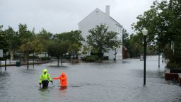 NEW BERN, NC - SEPTEMBER 13:  Residents walk in flooded streets as the Neuse River floods its banks during Hurricane Florence September 13, 2018 in New Bern, North Carolina. Coastal cities in North Carolina, South Carolina and Virginia are under evacuation orders as the Category 2 hurricane approaches the United States.  (Photo by Chip Somodevilla/Getty Images)