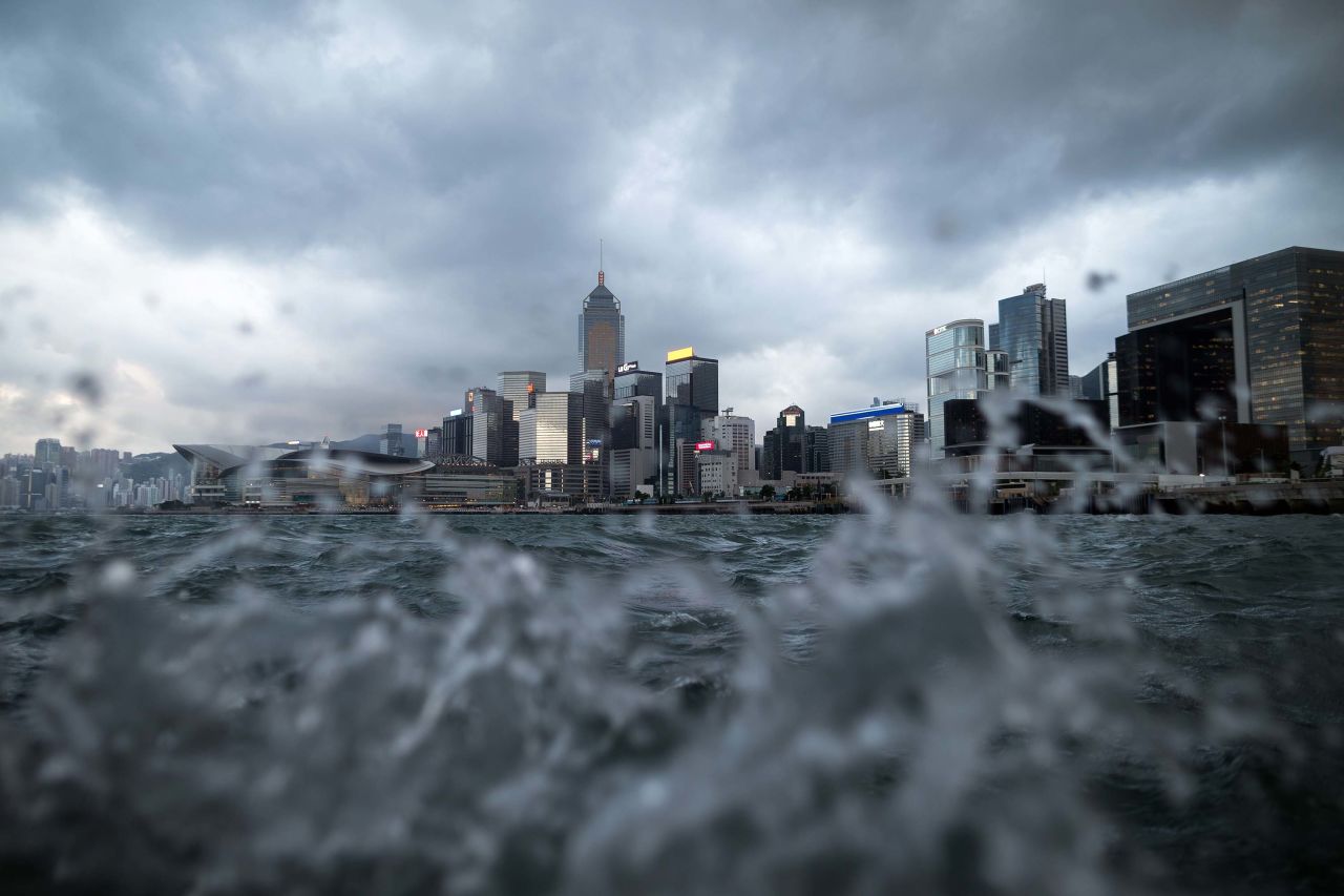 High-rises are visible above choppy waters in Hong Kong's Wan Chai District on Wednesday, September 12.