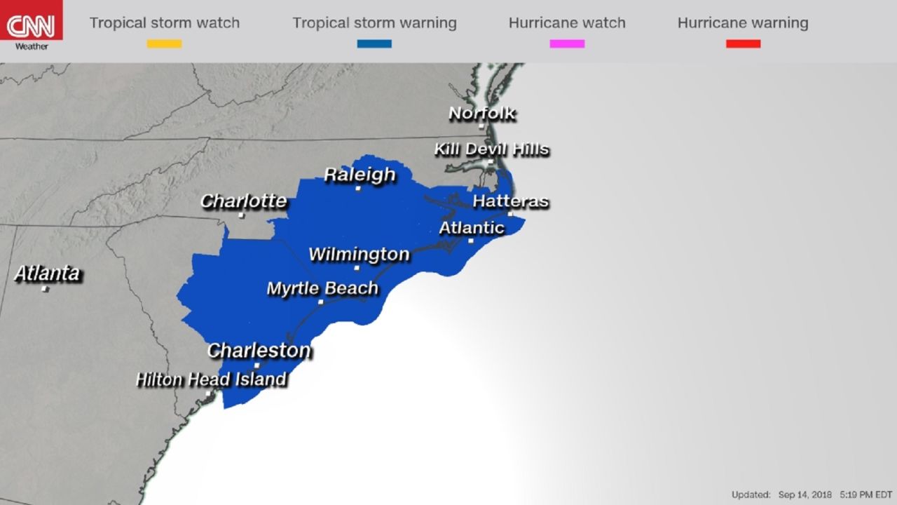 Tropical Storm Florence Warnings and watches 0914 5p