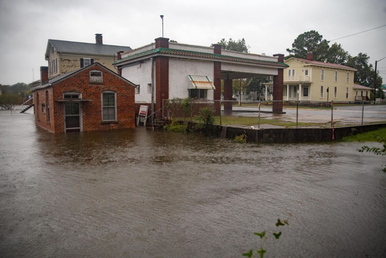 Rising waters threaten downtown Washington, North Carolina, as the Pamlico River overruns its banks on September 14.