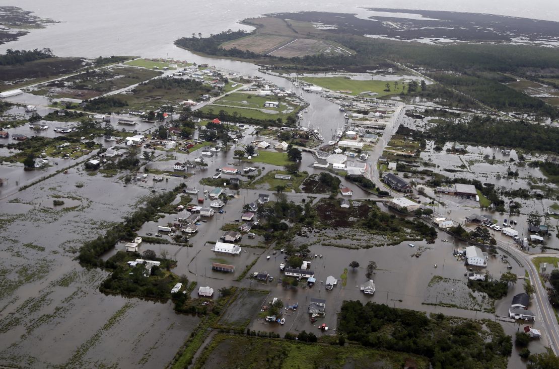 Flood waters from hurricane Florence inundate the town of Engelhard, North Carolina.