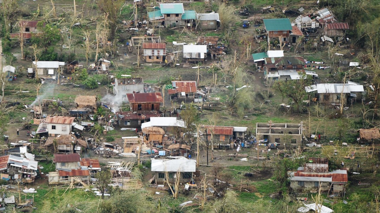 An aerial photo shows houses destroyed at the height of super Typhoon Mangkhut in Tuguegarao City, in Cagayan province, on September 16, 2018. - Super Typhoon Mangkhut slammed into the northern Philippines, with violent winds and torrential rains, as authorities warned millions in its path of potentially heavy destruction. (Photo by TED ALJIBE / AFP)        (Photo credit should read TED ALJIBE/AFP/Getty Images)