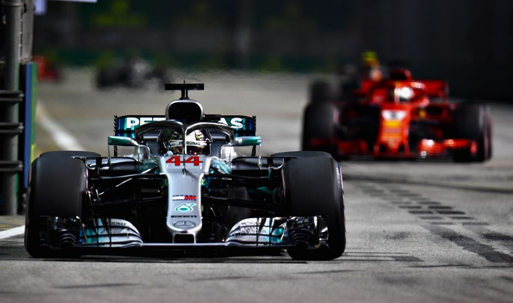 Lewis Hamilton led from pole position in his famous No.44 Mercedes and took his seventh victory of the season on the Marina Bay street circuit in Singapore.