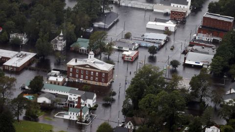 Floodwaters from Hurricane Florence inundate the town of Trenton, North Carolina, Sunday, September 16.