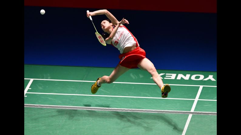 Japan's Aya Ohori returns a shot against her compatriot Nozomi Okuhara during the women's semi-final match at the Japan Open Badminton Championships in Tokyo on Saturday, September 15.