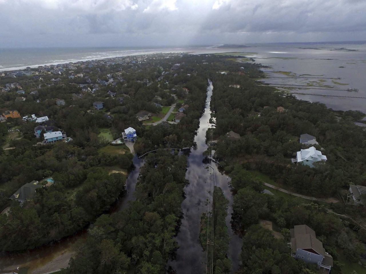 Floodwaters are seen on North Carolina's Emerald Isle on Sunday, September 16.