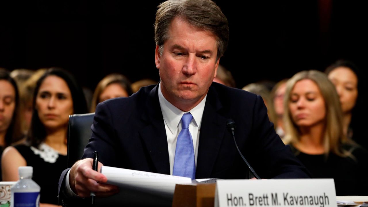 President Donald Trump's Supreme Court nominee, Brett Kavanaugh, looks over his notes during a third round of questioning on the third day of his Senate Judiciary Committee confirmation hearing, Thursday, Sept. 6, 2018, on Capitol Hill in Washington, to replace retired Justice Anthony Kennedy.