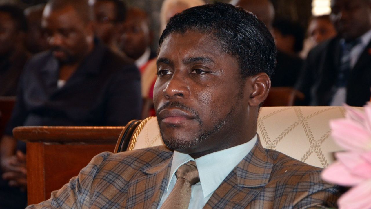 Teodorin Nguema Obiang (R), the son of Equatorial Guinea's president Teodoro Obiang and the country's vice-president, in June 2013.