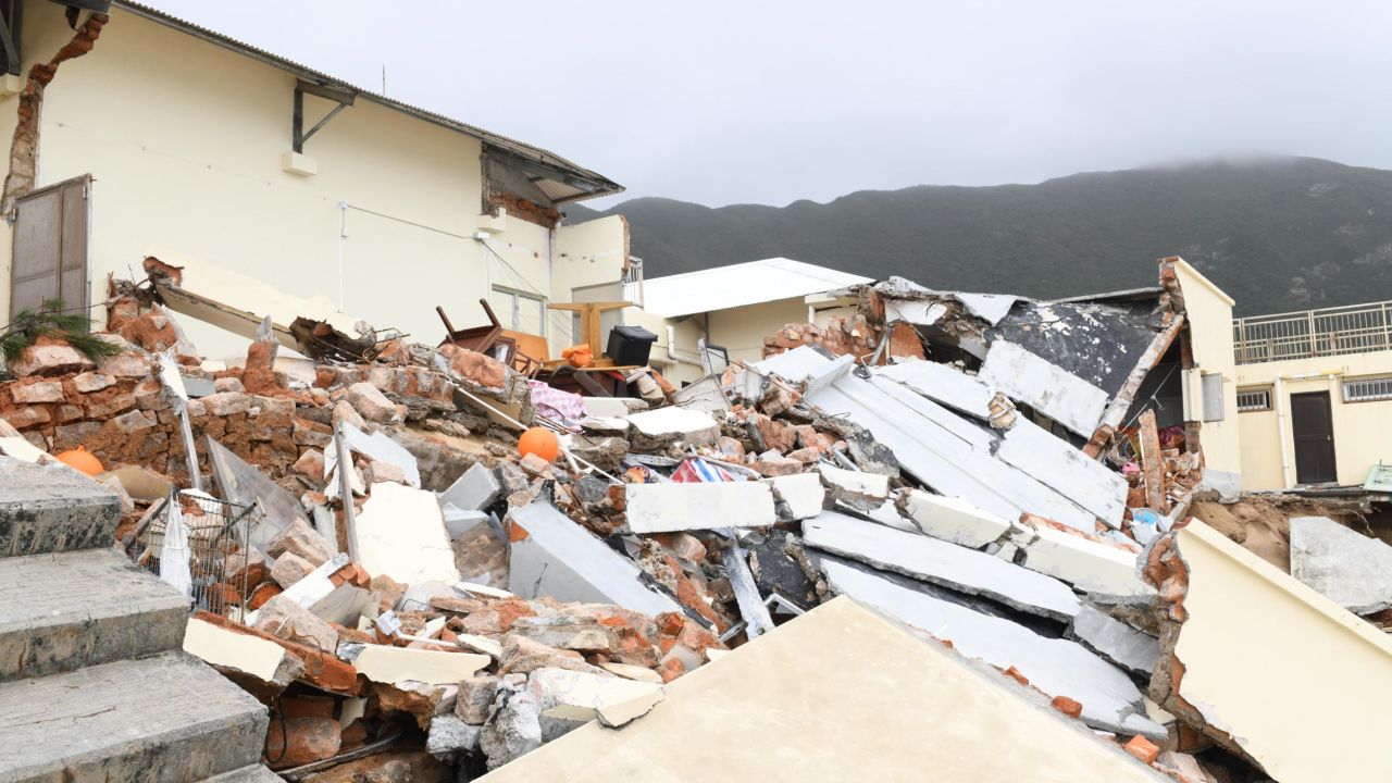 A former school in the Hong Kong village of Shek O was destroyed by Typhoon Mangkhut. 