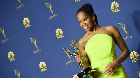 Lead actress in a limited series or movie winner Regina King poses with her Emmy during the 70th Emmy Awards 