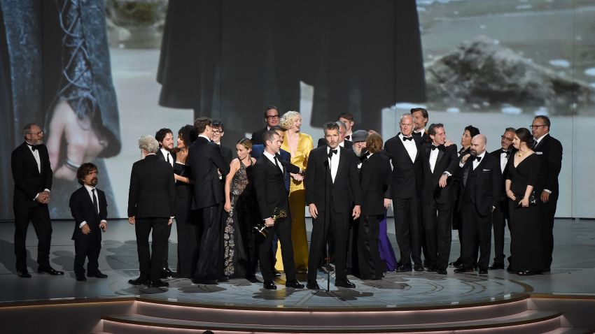 David Benioff (C) and cast and crew accept the Outstanding Drama Series award for 'Game of Thrones ' onstage during the 70th Emmy Awards at Microsoft Theater on September 17, 2018 in Los Angeles, California.  (Photo by Kevin Winter/Getty Images)