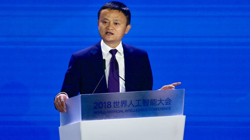 SHANGHAI, CHINA - SEPTEMBER 17: Alibaba Chairman Jack Ma speaks during the opening ceremony of the 2018 World Artificial Intelligence Conference at West Bund on September 17, 2018 in Shanghai, China. The 2018 World Artificial Intelligence Conference is held on September 17-19 in Shanghai. (Photo by Zhao Yun/VCG via Getty Images)
