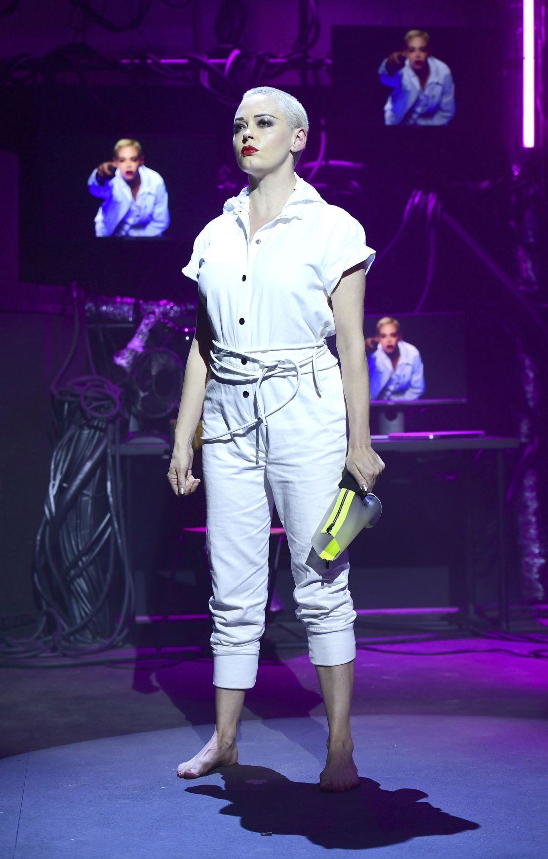 Rose McGowan stands on the catwalk during the Nicholas Kirkwood Spring-Summer 2019 show.