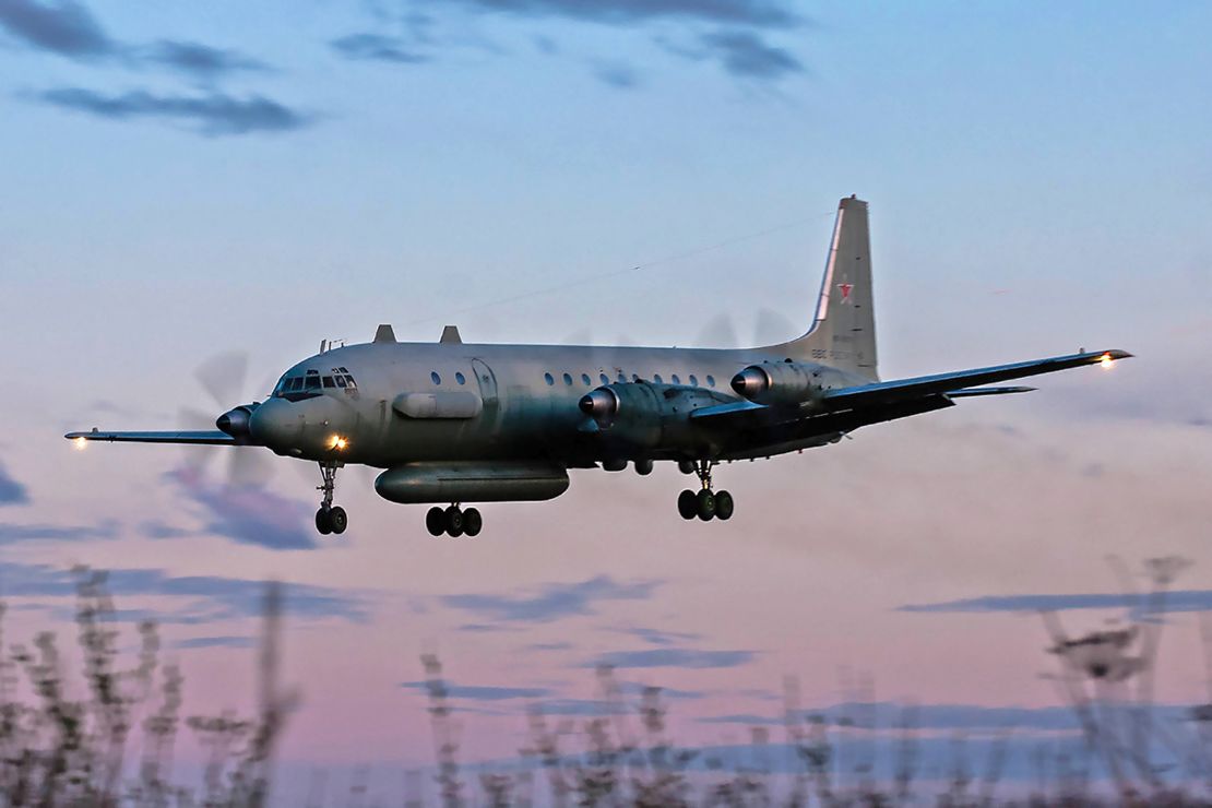 A Russian IL-20 plane landing at an unknown location
