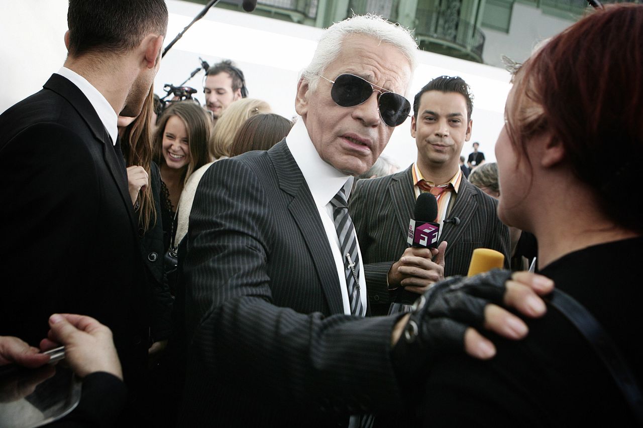 Lagerfeld pictured at the end of the Chanel Spring-Summer 2007 show. 