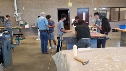 Gino Perez's wood and metal shop class at Valley High School in Albuquerque, New Mexico.