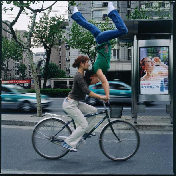 A more recent example of the cycling images that Yang Zhenzhong was showing at the shuttered 1999 gallery, "Wushirenfei."