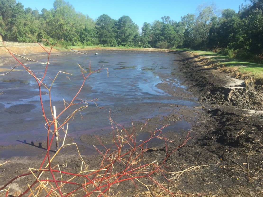 A hog lagoon, a pit for hog feces, in North Carolina after the flooding.