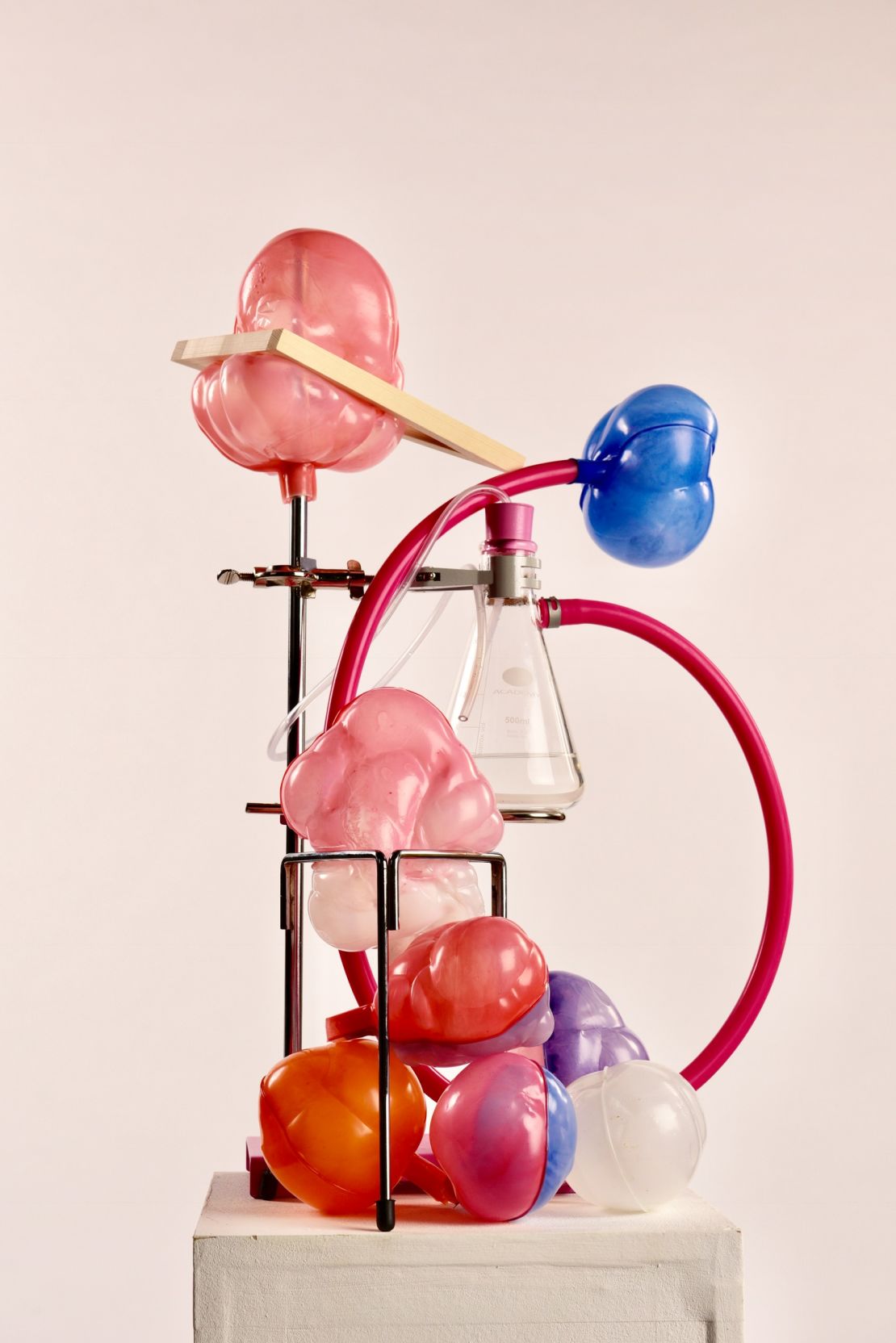 Chris Pearce's blown-plastic Bubbles Chandelier, part of "Plasticene," is both playful and sustainable. 