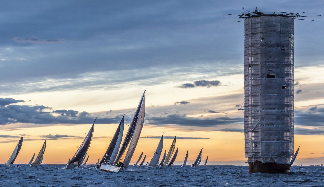 Lauri Hänninen's shot captures the Helsinki lighthouse in the Baltic Sea during Finland's biggest off-shore sailing race. "[The lighthouse] was under renovation and looked strangely sci-fi in the middle of light Nordic summer night," says Lauri. 